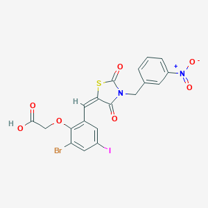 {2-Bromo-6-[(3-{3-nitrobenzyl}-2,4-dioxo-1,3-thiazolidin-5-ylidene)methyl]-4-iodophenoxy}acetic acid