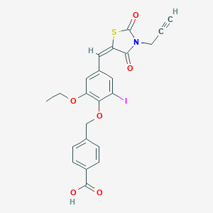 molecular formula C23H18INO6S B423549 4-[(4-{(E)-[2,4-dioxo-3-(prop-2-yn-1-yl)-1,3-thiazolidin-5-ylidene]methyl}-2-ethoxy-6-iodophenoxy)methyl]benzoic acid 