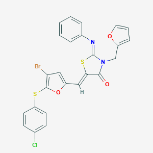 molecular formula C25H16BrClN2O3S2 B423550 5-({4-Bromo-5-[(4-chlorophenyl)sulfanyl]-2-furyl}methylene)-3-(2-furylmethyl)-2-(phenylimino)-1,3-thiazolidin-4-one 