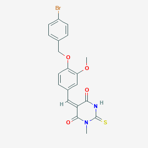 molecular formula C20H17BrN2O4S B423551 (5E)-5-{4-[(4-bromobenzyl)oxy]-3-methoxybenzylidene}-1-methyl-2-thioxodihydropyrimidine-4,6(1H,5H)-dione 
