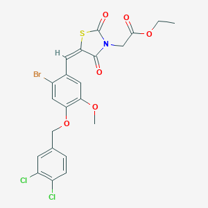 molecular formula C22H18BrCl2NO6S B423561 Ethyl (5-{2-bromo-4-[(3,4-dichlorobenzyl)oxy]-5-methoxybenzylidene}-2,4-dioxo-1,3-thiazolidin-3-yl)acetate 