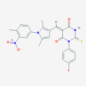 molecular formula C24H19FN4O4S B423564 1-(4-fluorophenyl)-5-[(1-{3-nitro-4-methylphenyl}-2,5-dimethyl-1H-pyrrol-3-yl)methylene]-2-thioxodihydro-4,6(1H,5H)-pyrimidinedione 