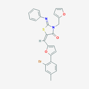 molecular formula C26H19BrN2O3S B423566 5-{[5-(2-Bromo-4-methylphenyl)-2-furyl]methylene}-3-(2-furylmethyl)-2-(phenylimino)-1,3-thiazolidin-4-one 