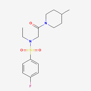 molecular formula C16H23FN2O3S B4235693 N-ethyl-4-fluoro-N-[2-(4-methyl-1-piperidinyl)-2-oxoethyl]benzenesulfonamide 