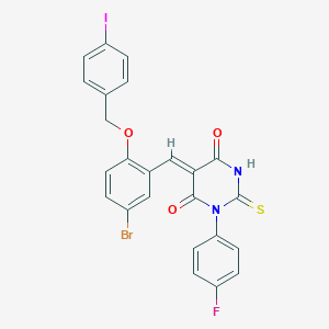molecular formula C24H15BrFIN2O3S B423571 (5Z)-5-{5-bromo-2-[(4-iodobenzyl)oxy]benzylidene}-1-(4-fluorophenyl)-2-thioxodihydropyrimidine-4,6(1H,5H)-dione 