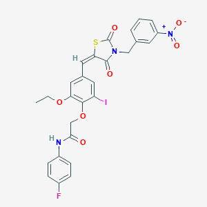 2-{2-ethoxy-4-[(3-{3-nitrobenzyl}-2,4-dioxo-1,3-thiazolidin-5-ylidene)methyl]-6-iodophenoxy}-N-(4-fluorophenyl)acetamide