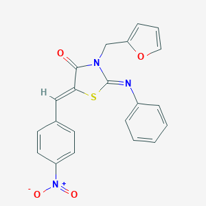 molecular formula C21H15N3O4S B423576 (2Z,5Z)-3-(furan-2-ylmethyl)-5-(4-nitrobenzylidene)-2-(phenylimino)-1,3-thiazolidin-4-one 