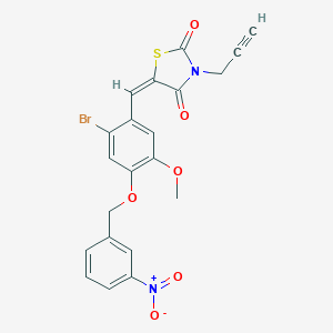 molecular formula C21H15BrN2O6S B423578 5-[2-Bromo-4-({3-nitrobenzyl}oxy)-5-methoxybenzylidene]-3-prop-2-ynyl-1,3-thiazolidine-2,4-dione 