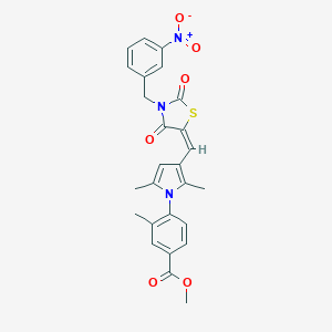molecular formula C26H23N3O6S B423581 methyl 4-{3-[(3-{3-nitrobenzyl}-2,4-dioxo-1,3-thiazolidin-5-ylidene)methyl]-2,5-dimethyl-1H-pyrrol-1-yl}-3-methylbenzoate 