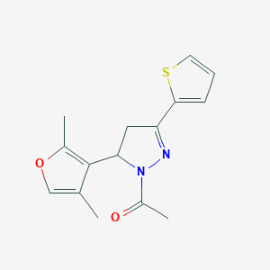 molecular formula C15H16N2O2S B4235855 1-acetyl-5-(2,4-dimethyl-3-furyl)-3-(2-thienyl)-4,5-dihydro-1H-pyrazole 