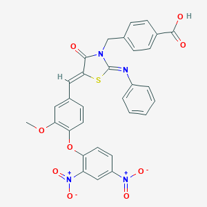 molecular formula C31H22N4O9S B423588 4-{[(2E,5Z)-5-[4-(2,4-dinitrophenoxy)-3-methoxybenzylidene]-4-oxo-2-(phenylimino)-1,3-thiazolidin-3-yl]methyl}benzoic acid 