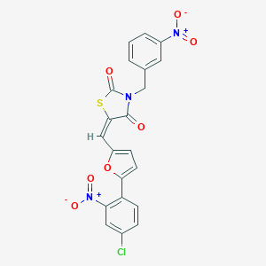 molecular formula C21H12ClN3O7S B423589 5-[(5-{4-Chloro-2-nitrophenyl}-2-furyl)methylene]-3-{3-nitrobenzyl}-1,3-thiazolidine-2,4-dione 