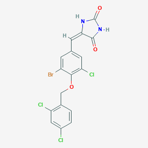 (5E)-5-[[3-bromo-5-chloro-4-[(2,4-dichlorophenyl)methoxy]phenyl]methylidene]imidazolidine-2,4-dione