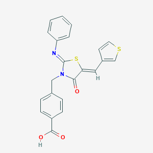 molecular formula C22H16N2O3S2 B423592 4-{[(2Z,5Z)-4-oxo-2-(phenylimino)-5-(thiophen-3-ylmethylidene)-1,3-thiazolidin-3-yl]methyl}benzoic acid 