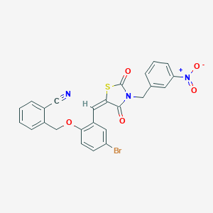 molecular formula C25H16BrN3O5S B423593 2-[(4-bromo-2-{(E)-[3-(3-nitrobenzyl)-2,4-dioxo-1,3-thiazolidin-5-ylidene]methyl}phenoxy)methyl]benzonitrile 