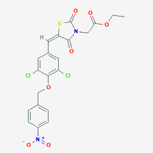 molecular formula C21H16Cl2N2O7S B423594 Ethyl {5-[3,5-dichloro-4-({4-nitrobenzyl}oxy)benzylidene]-2,4-dioxo-1,3-thiazolidin-3-yl}acetate 