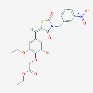 molecular formula C23H21BrN2O8S B423600 Ethyl {2-bromo-6-ethoxy-4-[(3-{3-nitrobenzyl}-2,4-dioxo-1,3-thiazolidin-5-ylidene)methyl]phenoxy}acetate 