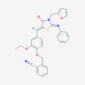 molecular formula C31H25N3O4S B423603 2-[(2-ethoxy-4-{(Z)-[(2Z)-3-(furan-2-ylmethyl)-4-oxo-2-(phenylimino)-1,3-thiazolidin-5-ylidene]methyl}phenoxy)methyl]benzonitrile 