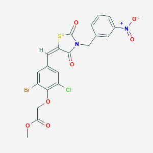 molecular formula C20H14BrClN2O7S B423607 Methyl {2-bromo-6-chloro-4-[(3-{3-nitrobenzyl}-2,4-dioxo-1,3-thiazolidin-5-ylidene)methyl]phenoxy}acetate 