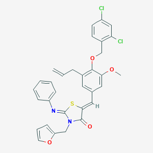 (2Z,5Z)-5-{4-[(2,4-dichlorobenzyl)oxy]-3-methoxy-5-(prop-2-en-1-yl)benzylidene}-3-(furan-2-ylmethyl)-2-(phenylimino)-1,3-thiazolidin-4-one