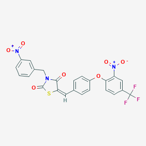 molecular formula C24H14F3N3O7S B423611 3-{3-Nitrobenzyl}-5-{4-[2-nitro-4-(trifluoromethyl)phenoxy]benzylidene}-1,3-thiazolidine-2,4-dione 