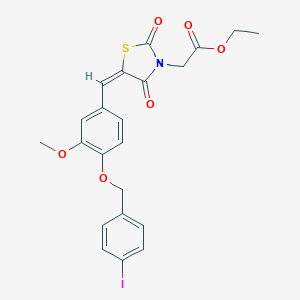 molecular formula C22H20INO6S B423613 Ethyl (5-{4-[(4-iodobenzyl)oxy]-3-methoxybenzylidene}-2,4-dioxo-1,3-thiazolidin-3-yl)acetate 