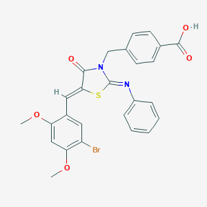 molecular formula C26H21BrN2O5S B423615 4-{[(2Z,5Z)-5-(5-bromo-2,4-dimethoxybenzylidene)-4-oxo-2-(phenylimino)-1,3-thiazolidin-3-yl]methyl}benzoic acid 