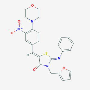 molecular formula C25H22N4O5S B423617 (2Z,5Z)-3-(furan-2-ylmethyl)-5-[4-(morpholin-4-yl)-3-nitrobenzylidene]-2-(phenylimino)-1,3-thiazolidin-4-one 