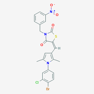 molecular formula C23H17BrClN3O4S B423618 (5E)-5-{[1-(4-bromo-3-chlorophenyl)-2,5-dimethyl-1H-pyrrol-3-yl]methylidene}-3-(3-nitrobenzyl)-1,3-thiazolidine-2,4-dione 