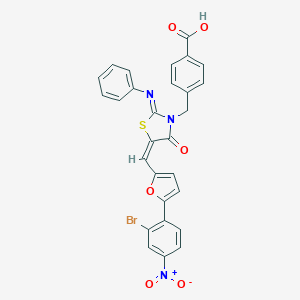 molecular formula C28H18BrN3O6S B423620 4-{[(2Z,5E)-5-{[5-(2-bromo-4-nitrophenyl)furan-2-yl]methylidene}-4-oxo-2-(phenylimino)-1,3-thiazolidin-3-yl]methyl}benzoic acid 