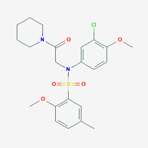 molecular formula C22H27ClN2O5S B4236233 N-(3-chloro-4-methoxyphenyl)-2-methoxy-5-methyl-N-[2-oxo-2-(1-piperidinyl)ethyl]benzenesulfonamide 