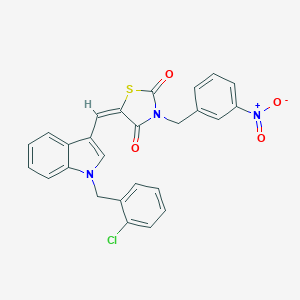 molecular formula C26H18ClN3O4S B423625 (5E)-5-{[1-(2-chlorobenzyl)-1H-indol-3-yl]methylidene}-3-(3-nitrobenzyl)-1,3-thiazolidine-2,4-dione 