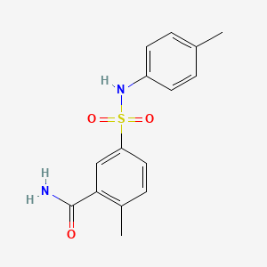 molecular formula C15H16N2O3S B4236276 2-methyl-5-{[(4-methylphenyl)amino]sulfonyl}benzamide 