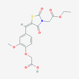molecular formula C17H17NO8S B423628 (4-{(E)-[3-(2-ethoxy-2-oxoethyl)-2,4-dioxo-1,3-thiazolidin-5-ylidene]methyl}-2-methoxyphenoxy)acetic acid 