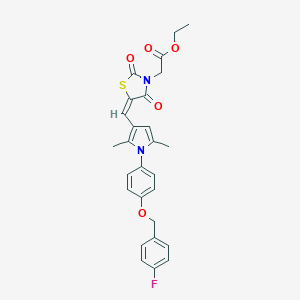 molecular formula C27H25FN2O5S B423629 ethyl {5-[(1-{4-[(4-fluorobenzyl)oxy]phenyl}-2,5-dimethyl-1H-pyrrol-3-yl)methylene]-2,4-dioxo-1,3-thiazolidin-3-yl}acetate 