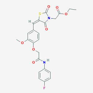 molecular formula C23H21FN2O7S B423631 Ethyl (5-{4-[2-(4-fluoroanilino)-2-oxoethoxy]-3-methoxybenzylidene}-2,4-dioxo-1,3-thiazolidin-3-yl)acetate 