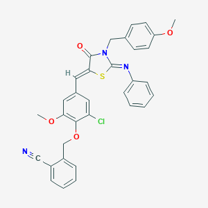 2-[(2-chloro-6-methoxy-4-{(Z)-[(2E)-3-(4-methoxybenzyl)-4-oxo-2-(phenylimino)-1,3-thiazolidin-5-ylidene]methyl}phenoxy)methyl]benzonitrile