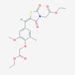 molecular formula C19H20INO8S B423634 Ethyl {5-[4-(2-ethoxy-2-oxoethoxy)-3-iodo-5-methoxybenzylidene]-2,4-dioxo-1,3-thiazolidin-3-yl}acetate 