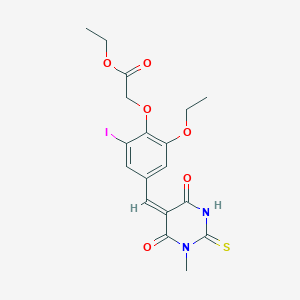 ethyl {2-ethoxy-6-iodo-4-[(E)-(1-methyl-4,6-dioxo-2-thioxotetrahydropyrimidin-5(2H)-ylidene)methyl]phenoxy}acetate