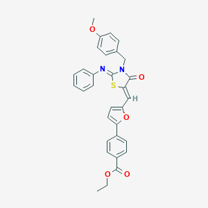 molecular formula C31H26N2O5S B423638 Ethyl 4-(5-{[3-(4-methoxybenzyl)-4-oxo-2-(phenylimino)-1,3-thiazolidin-5-ylidene]methyl}-2-furyl)benzoate 