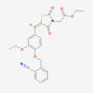 molecular formula C24H22N2O6S B423639 Ethyl (5-{4-[(2-cyanobenzyl)oxy]-3-ethoxybenzylidene}-2,4-dioxo-1,3-thiazolidin-3-yl)acetate 