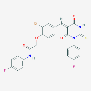 molecular formula C25H16BrF2N3O4S B423640 2-(2-bromo-4-{(Z)-[1-(4-fluorophenyl)-4,6-dioxo-2-thioxotetrahydropyrimidin-5(2H)-ylidene]methyl}phenoxy)-N-(4-fluorophenyl)acetamide 