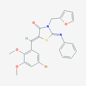 molecular formula C23H19BrN2O4S B423641 (2Z,5Z)-5-(5-bromo-2,3-dimethoxybenzylidene)-3-(furan-2-ylmethyl)-2-(phenylimino)-1,3-thiazolidin-4-one 