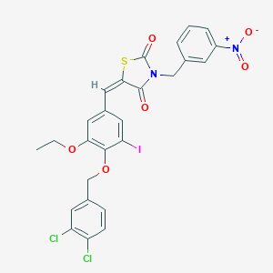molecular formula C26H19Cl2IN2O6S B423645 5-{4-[(3,4-Dichlorobenzyl)oxy]-3-ethoxy-5-iodobenzylidene}-3-{3-nitrobenzyl}-1,3-thiazolidine-2,4-dione 