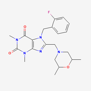 molecular formula C21H26FN5O3 B4236474 8-[(2,6-dimethyl-4-morpholinyl)methyl]-7-(2-fluorobenzyl)-1,3-dimethyl-3,7-dihydro-1H-purine-2,6-dione 