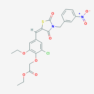 molecular formula C23H21ClN2O8S B423649 Ethyl {2-chloro-6-ethoxy-4-[(3-{3-nitrobenzyl}-2,4-dioxo-1,3-thiazolidin-5-ylidene)methyl]phenoxy}acetate 