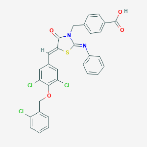 molecular formula C31H21Cl3N2O4S B423652 4-{[(2Z,5Z)-5-{3,5-dichloro-4-[(2-chlorobenzyl)oxy]benzylidene}-4-oxo-2-(phenylimino)-1,3-thiazolidin-3-yl]methyl}benzoic acid 