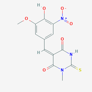 molecular formula C13H11N3O6S B423656 5-{4-hydroxy-3-nitro-5-methoxybenzylidene}-1-methyl-2-thioxodihydropyrimidine-4,6(1H,5H)-dione 
