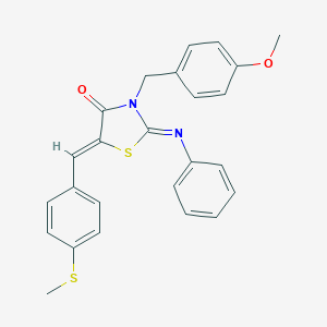 molecular formula C25H22N2O2S2 B423657 (2E,5Z)-3-(4-methoxybenzyl)-5-[4-(methylsulfanyl)benzylidene]-2-(phenylimino)-1,3-thiazolidin-4-one 