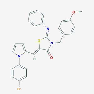 molecular formula C28H22BrN3O2S B423660 (2E,5Z)-5-{[1-(4-bromophenyl)-1H-pyrrol-2-yl]methylidene}-3-(4-methoxybenzyl)-2-(phenylimino)-1,3-thiazolidin-4-one 